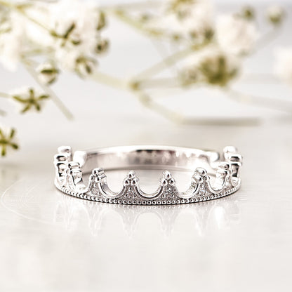 Moissanite Tiara Crown Stackable Wedding Band for Women