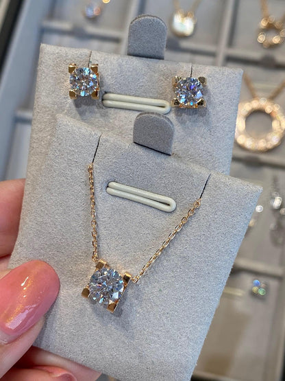 1ct Moissanite Necklace & Stud Earrings Set | 925 Sterling Silver 18K Rose Gold