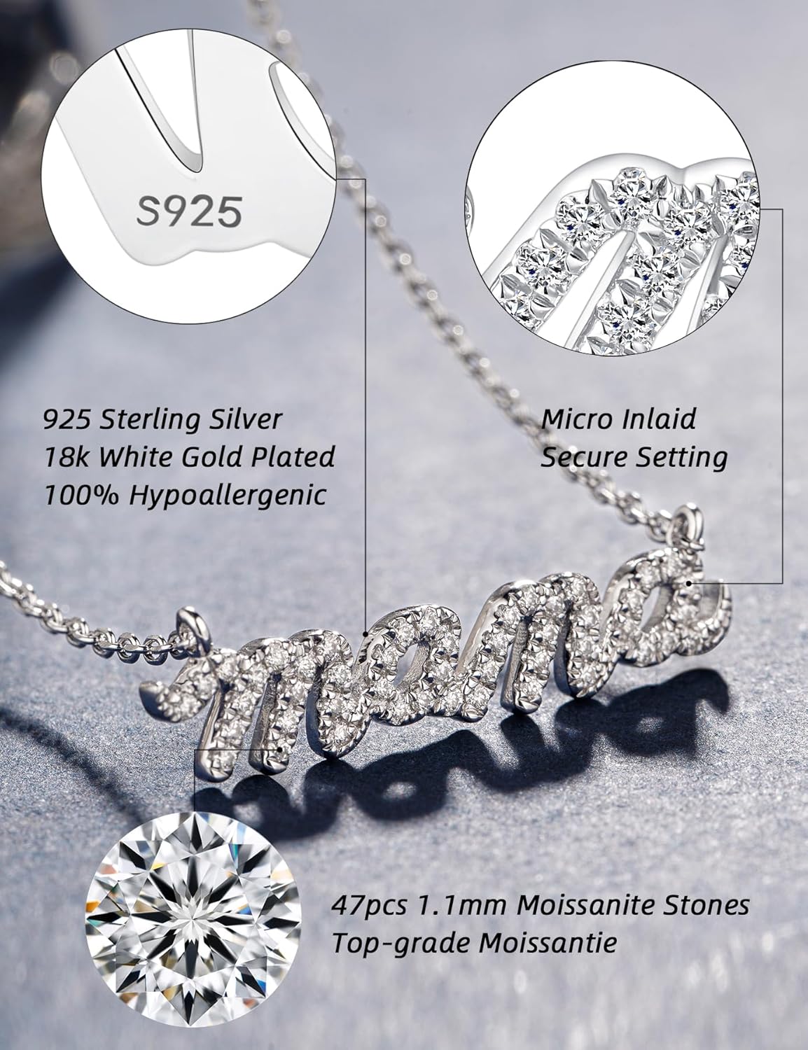Moissanite Mama Necklace for Women ¨C Sparkling ¡°MAMA¡± Pendant Gift for Mom