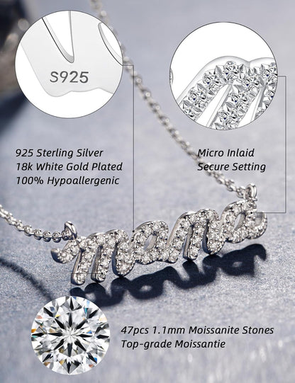 Moissanite Mama Necklace for Women ¨C Sparkling ¡°MAMA¡± Pendant Gift for Mom