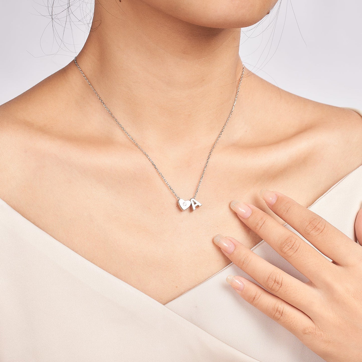 Moissanite Initial Letter A Heart Necklaces for Women