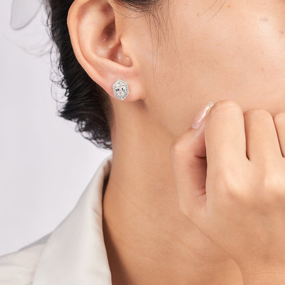 Moissanite Oval Cut Hexagon Halo Stud Earrings for Women