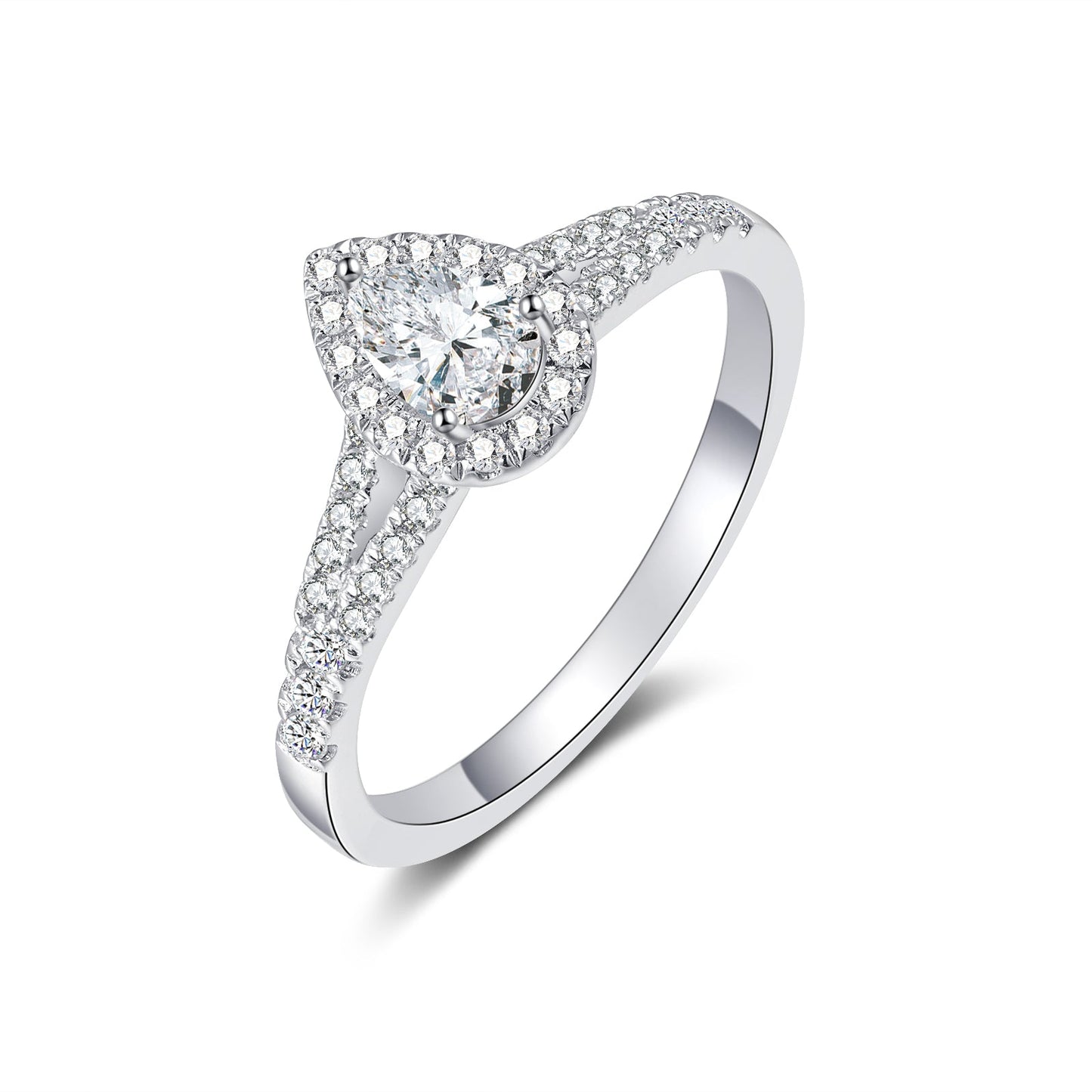 Moissanite Pear Shape Split Shank Engagement Ring for Women