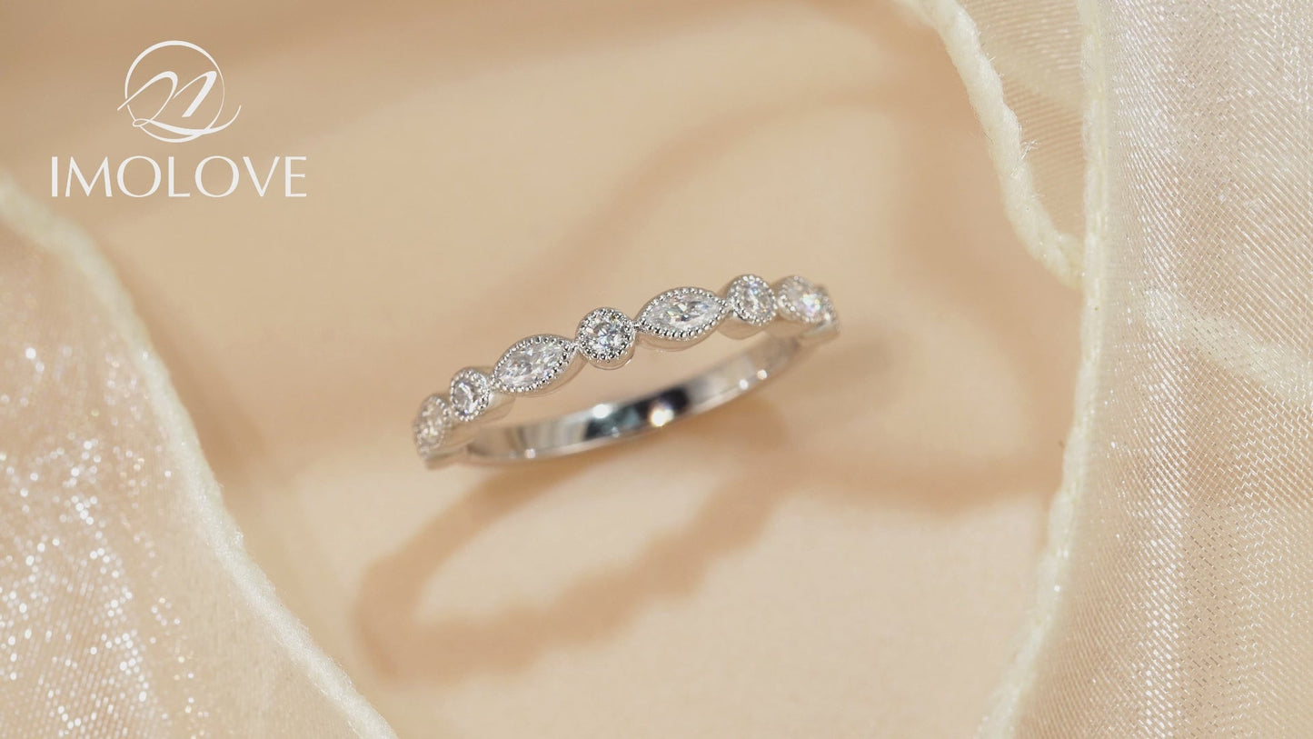 Marquise Silver Moissanite Wedding Band