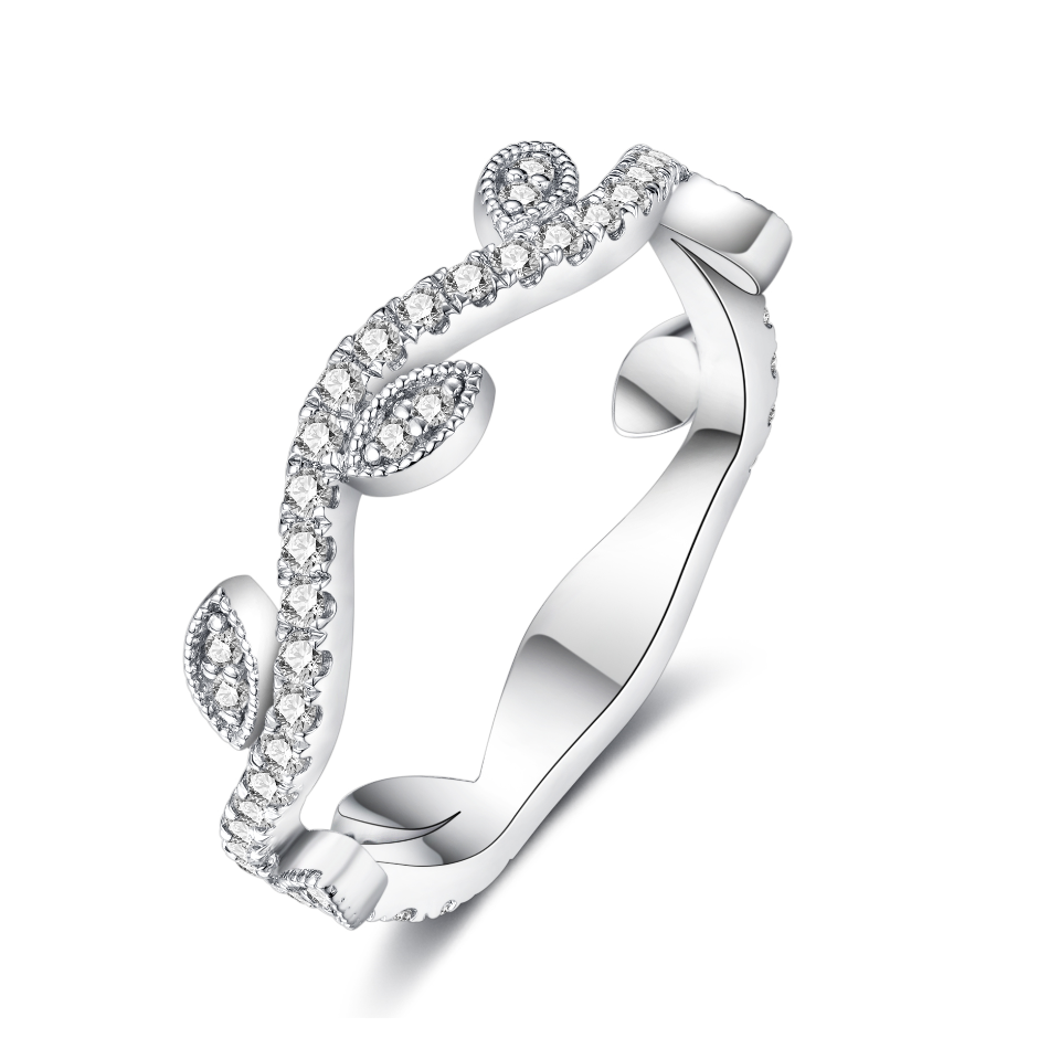 Moissanite Wedding Band Stackable Leaf Band Rings for Women