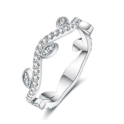 Moissanite Wedding Band Stackable Leaf Band Rings for Women