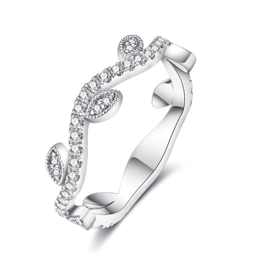 Moissanite Wedding Band Stackable Leaf Band Rings for Women