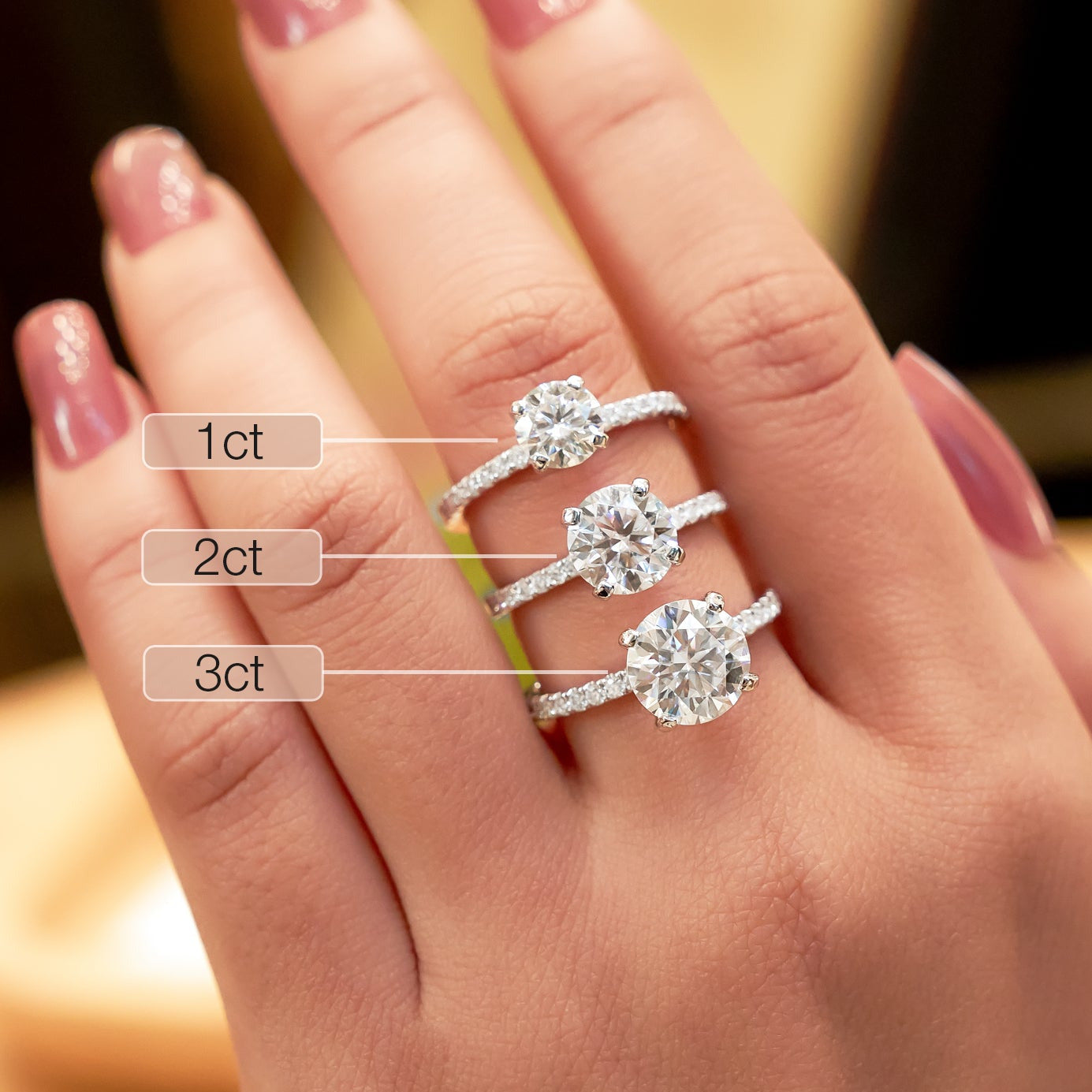 Moissanite Engagement Ring for Women with Pave Band 1CT-3CT