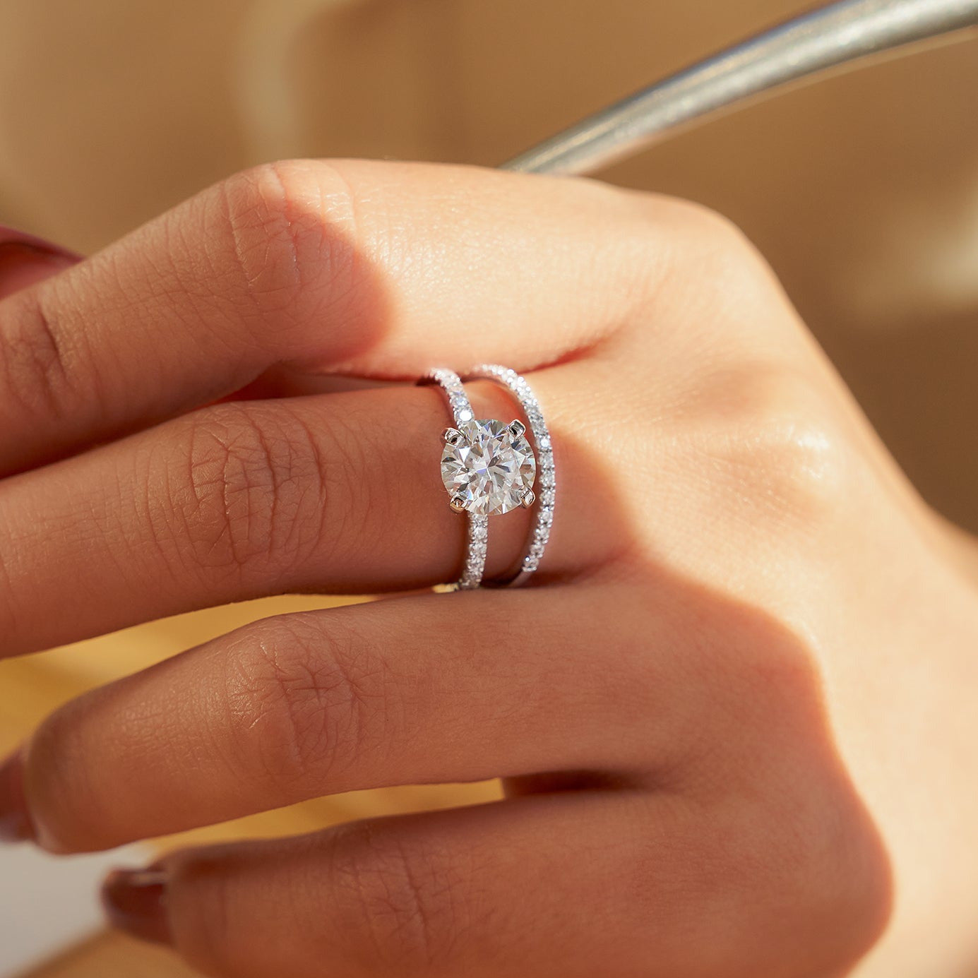 Moissanite Engagement Ring for Women with Pave Band 1CT-3CT