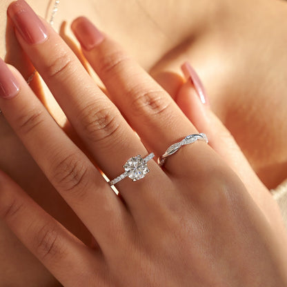 Moissanite Engagement Ring for Women with Pave Band 1CT-3CT