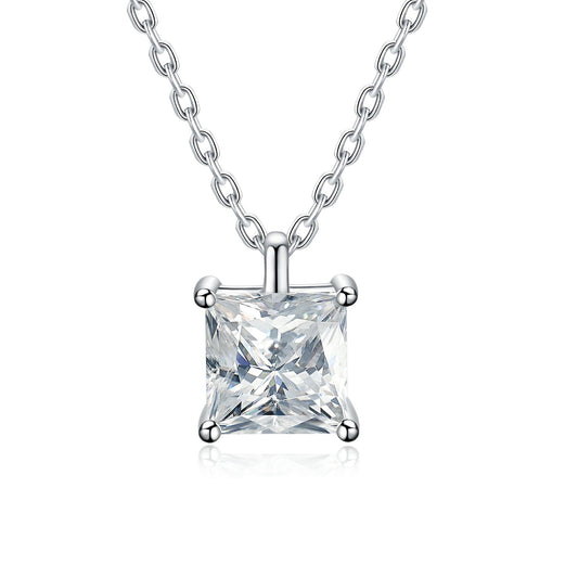 BLISSPAVILION 2CT Princess Moissanite Solitaire Pendant Necklaces for Women
