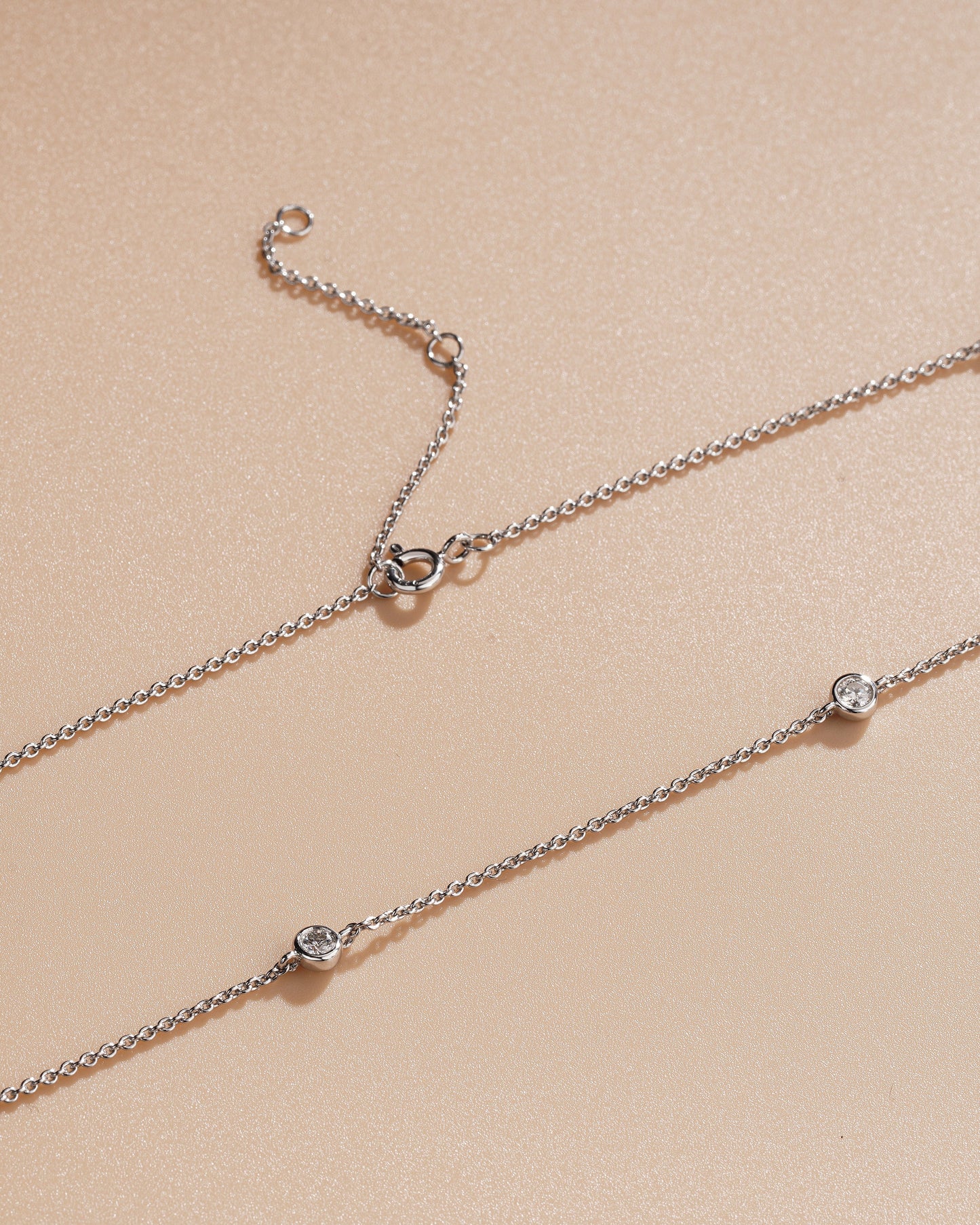 Moissanite Station Necklaces for Women Sterling Silver Dainty Bezel Set Stones 3.0MM