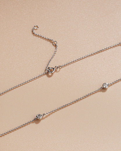 Moissanite Station Necklaces for Women Sterling Silver Dainty Bezel Set Stones 3.0MM