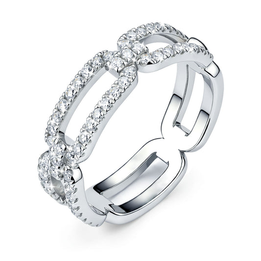 Moissanite Wedding Bands Trendy Fashion Simple 0.36 Carat Silver Chain Link Rings for Women