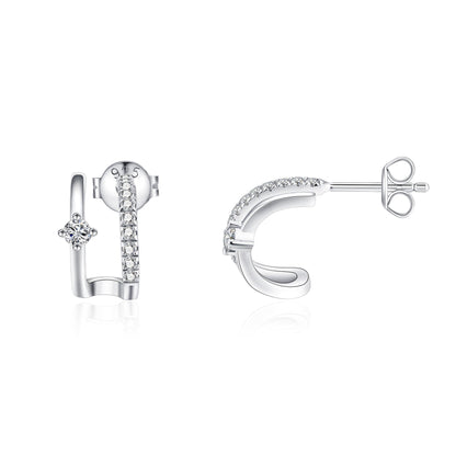 Moissanite Half Hoops Earrings with Solitaire Accent Stone