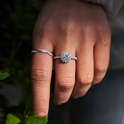 Moissanite Flower Halo Engagement Rings for Women 1.64CT