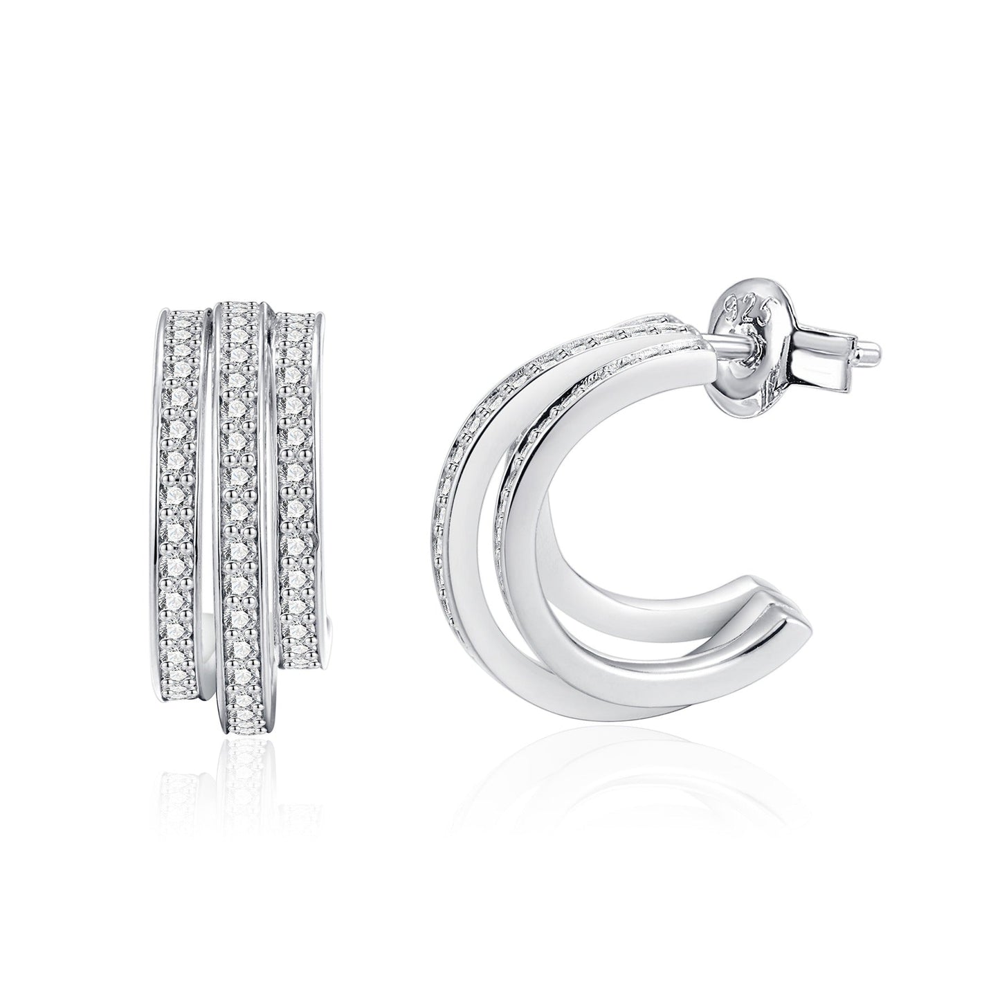 Three Row Moissanite Half Hoop Earrings