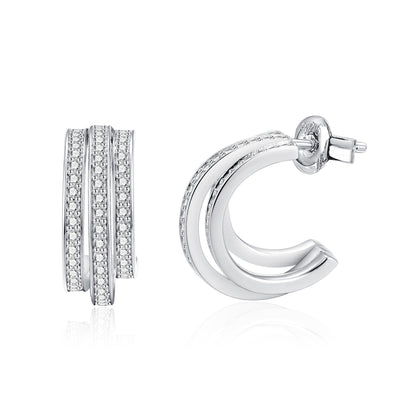 Three Row Moissanite Half Hoop Earrings