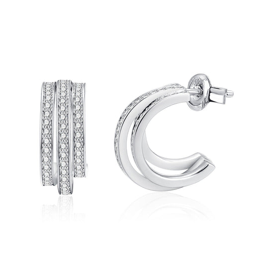Three Row Moissanite Half Hoop Earrings