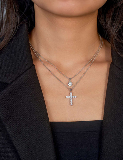 Moissanite Cross Pendent Necklace for Women in Sterling Silver 2.2MM/3MM