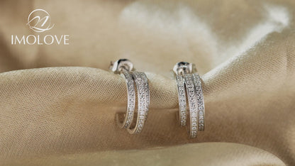 Moissanite Three Row Post Split Half Hoop Earrings for Women