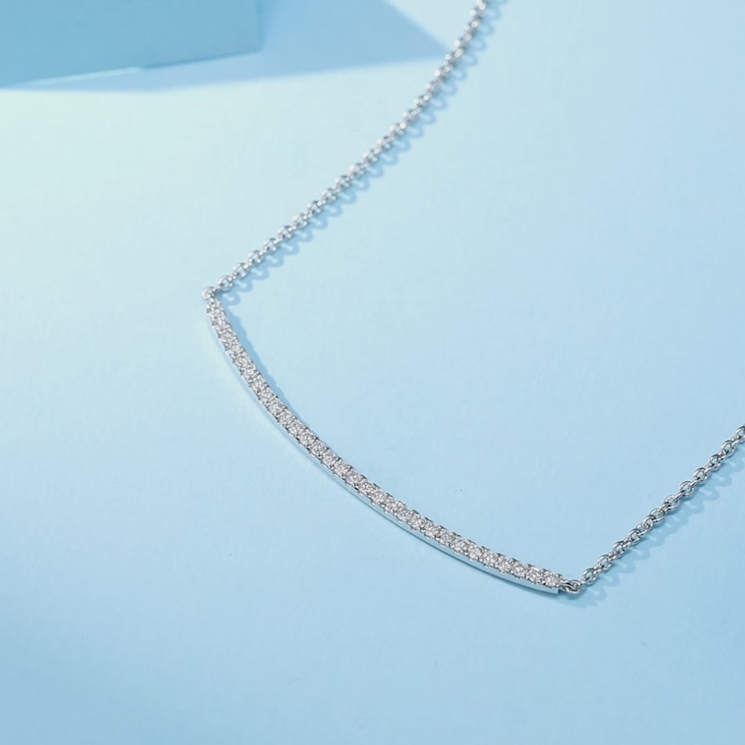 Moissanite Curved Bar Pendant Necklace in Sterling Silver 0.45CT