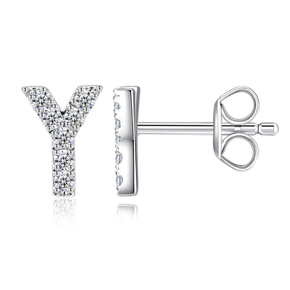 Moissanite Initial Letter Stud Earrings for Women in Silver