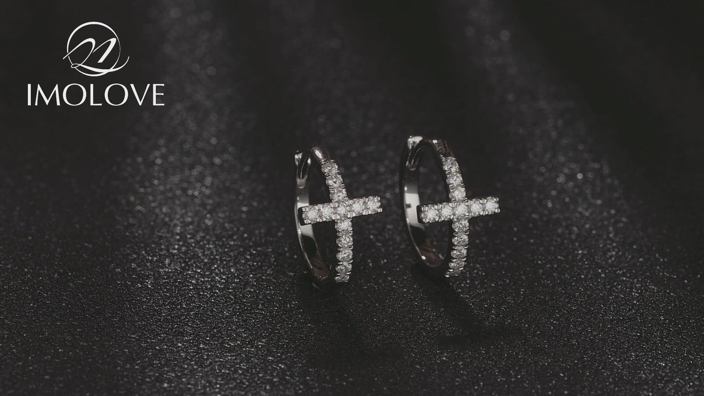 Moissanite Cross Hoop Earrings