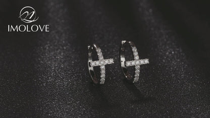 Moissanite Cross Hoop Earrings