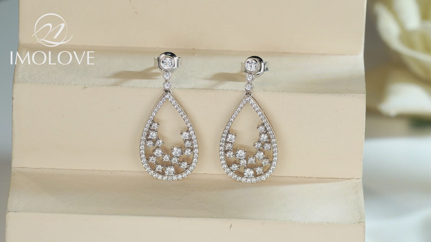 Moissanite Teardrop Cluster Dangle Earrings for Women