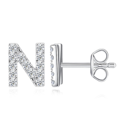 Moissanite Initial Letter Stud Earrings for Women in Silver