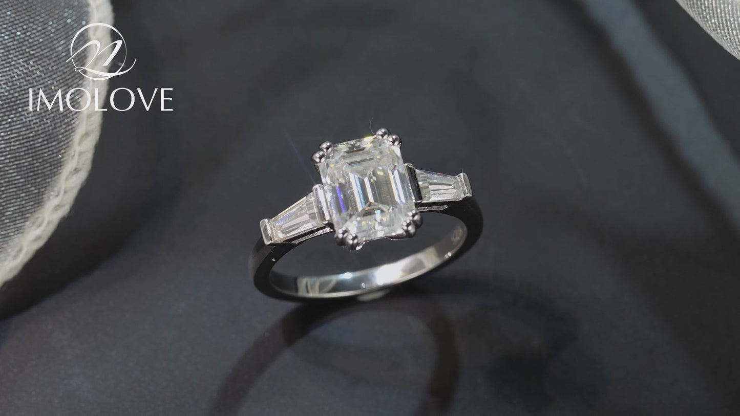 Emerald Cut Solitaire Engagement Moissanite Wedding Rings