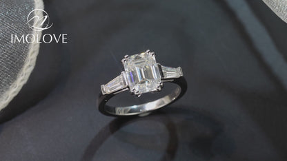 Emerald Cut Solitaire Engagement Moissanite Wedding Rings
