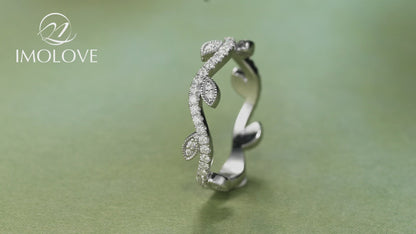 Moissanite Wedding Band Stackable Leaf Band Rings for Women