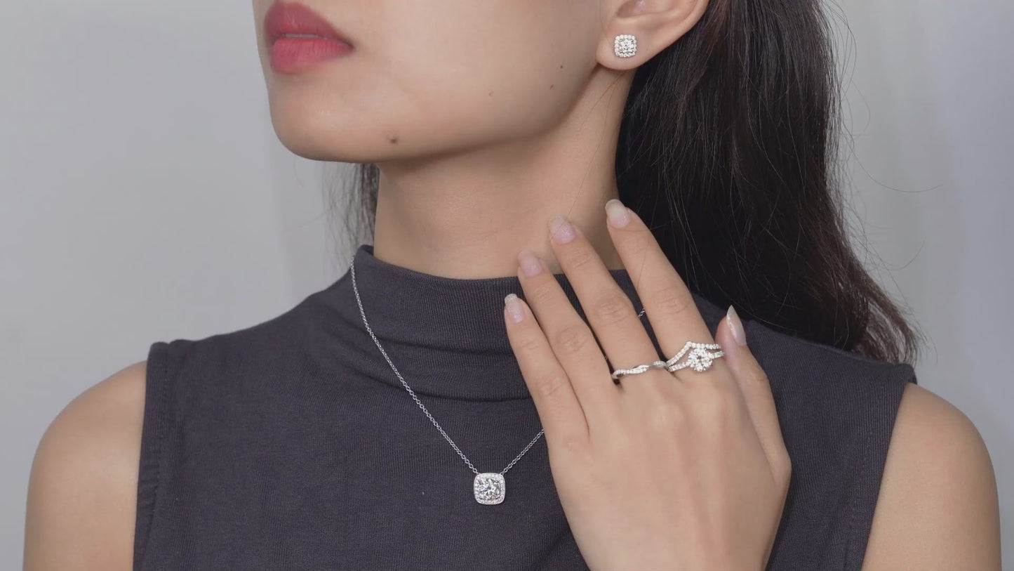 Moissanite Square Halo Pendant Necklaces for Women 1CT