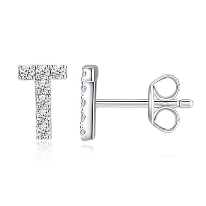 Moissanite Initial Letter Stud Earrings for Women in Silver