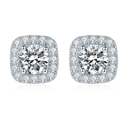 Moissanite Square Halo Stud Earrings for Women 1CT